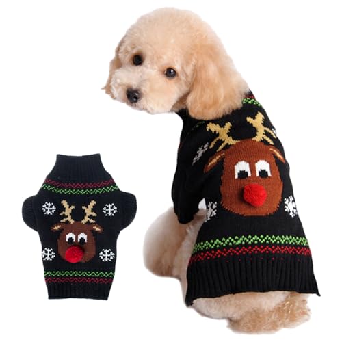 RUYICZB Weihnachten Hundepullover Für Hunde Mädchen Jungen, Haustier Gestrickt Pullover Pullover, Herbst Hundekleidung Warme Welpen Kleidung Urlaub Rollkragenpullover,Black Deer,L RUYICZB Weihnachten Hundepullover Für Hunde Mädchen Jungen, Haustier Gestrickt Pullover Pullover, Herbst Hundekleidung Warme Welpen Kleidung Urlaub Rollkragenpullover,Black Deer,L von RUYICZB