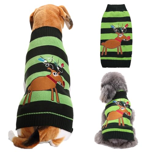 RUYICZB Weihnachten Hundepullover Für Hunde Mädchen Jungen, Haustier Gestrickt Pullover Pullover, Herbst Hundekleidung Warme Welpen Kleidung Urlaub Rollkragenpullover,Black Green,XXS von RUYICZB