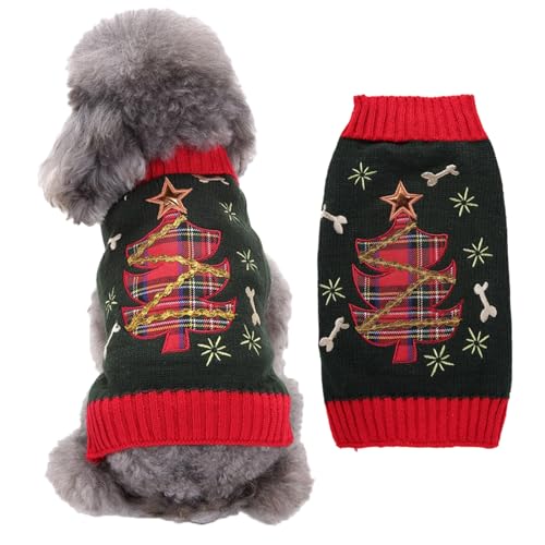 RUYICZB Weihnachten Hundepullover Für Hunde Mädchen Jungen, Haustier Gestrickt Pullover Pullover, Herbst Hundekleidung Warme Welpen Kleidung Urlaub Rollkragenpullover,Christmas Tree,M von RUYICZB