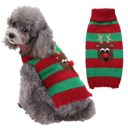 RUYICZB Weihnachten Hundepullover Für Hunde Mädchen Jungen, Haustier Gestrickt Pullover Pullover, Herbst Hundekleidung Warme Welpen Kleidung Urlaub Rollkragenpullover,Deer Green,XXL von RUYICZB