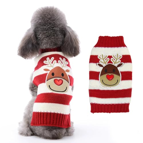 RUYICZB Weihnachten Hundepullover Für Hunde Mädchen Jungen, Haustier Gestrickt Pullover Pullover, Herbst Hundekleidung Warme Welpen Kleidung Urlaub Rollkragenpullover,Deer red,XS von RUYICZB