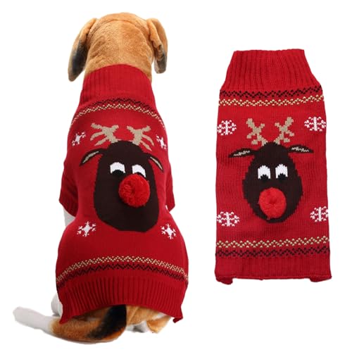 RUYICZB Weihnachten Hundepullover Für Hunde Mädchen Jungen, Haustier Gestrickt Pullover Pullover, Herbst Hundekleidung Warme Welpen Kleidung Urlaub Rollkragenpullover,Red Deer,XL von RUYICZB