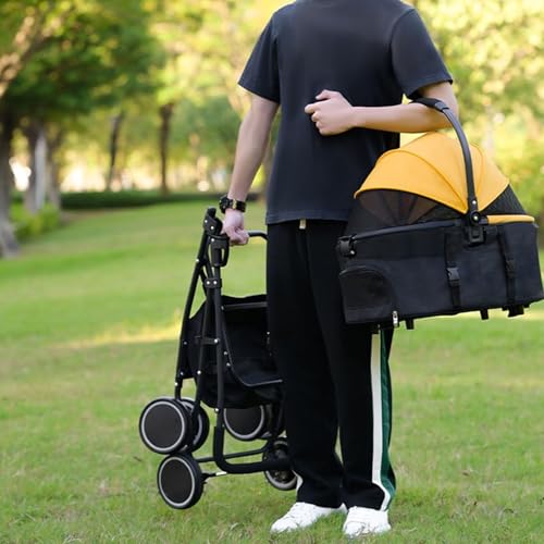 RUYICZB Zusammenklappbarer Haustier-Buggy mit Tragegriff, Hundebuggy mit Wetterschutz für alle Jahreszeiten, Reisetrolley-Träger, getrennte Hundebuggys,Gelb,60x35x50cm RUYICZB Zusammenklappbarer Haustier-Buggy mit Tragegriff, Hundebuggy mit Wetterschutz für alle Jahreszeiten, Reisetrolley-Träger, getrennte Hundebuggys,Gelb,60x35x50cm von RUYICZB