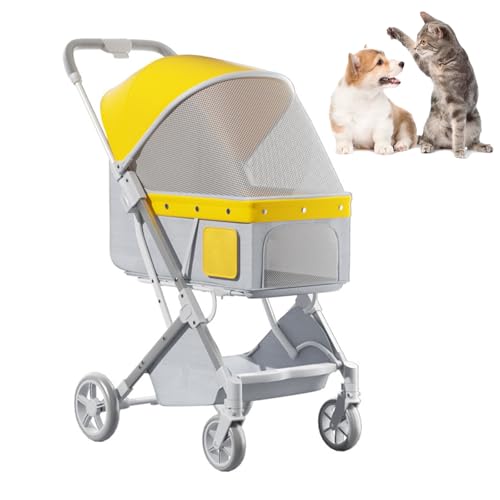 RUYICZB Zusammenklappbarer Kinderwagen für Haustiere mit 4 Rädern, leicht zu verstauen und zusammenzubauen, Katzenkinderwagen mit um 360° schwenkbarem Vorderrad und Bremse RUYICZB Zusammenklappbarer Kinderwagen für Haustiere mit 4 Rädern, leicht zu verstauen und zusammenzubauen, Katzenkinderwagen mit um 360° schwenkbarem Vorderrad und Bremse von RUYICZB