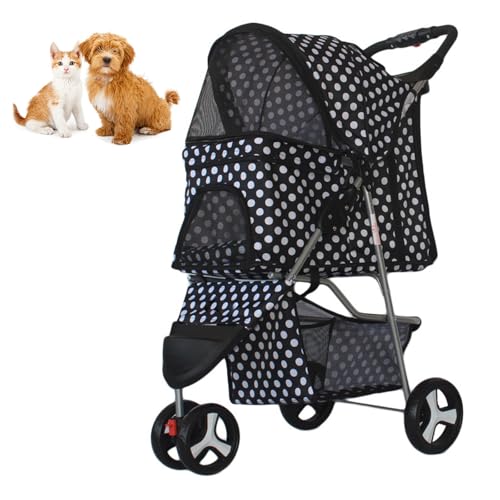 RUYICZB Zusammenklappbarer Reise Kinderwagen, Katzen-/Hundekäfig Kinderwagen mit atmungsaktivem und sichtbarem Netz, Leichter Haustierkinderwagen für kleine Hunde und Katzen,Black dots RUYICZB Zusammenklappbarer Reise Kinderwagen, Katzen-/Hundekäfig Kinderwagen mit atmungsaktivem und sichtbarem Netz, Leichter Haustierkinderwagen für kleine Hunde und Katzen,Black dots von RUYICZB