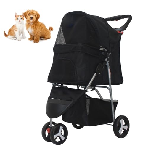 RUYICZB Zusammenklappbarer Reise Kinderwagen, Katzen-/Hundekäfig Kinderwagen mit atmungsaktivem und sichtbarem Netz, Leichter Haustierkinderwagen für kleine Hunde und Katzen,Schwarz von RUYICZB