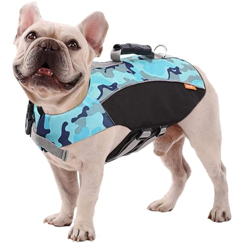 RUYICZB Sportstil Schwimmweste Für Hunde Mit Hervorragendem Auftrieb Und Griff Einstellbar & Langlebig Schwimmweste Haustier Lebensretter Welpen Badeanzüge Für Strand,Blau,L von RUYICZB