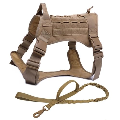 Taktisches Hundegeschirr, No Pull Sicherheitsgeschirr Einstellbar Hund Weste Brustgeschirr Hundeharness Molle-Panels Für Große/Mittlere Hunde Wandern, Spazierengehen, Training,Khaki,L von RUYICZB