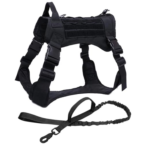 Taktisches Hundegeschirr, No Pull Sicherheitsgeschirr Einstellbar Hund Weste Brustgeschirr Hundeharness Molle-Panels Für Große/Mittlere Hunde Wandern, Spazierengehen, Training,Schwarz,XL von RUYICZB