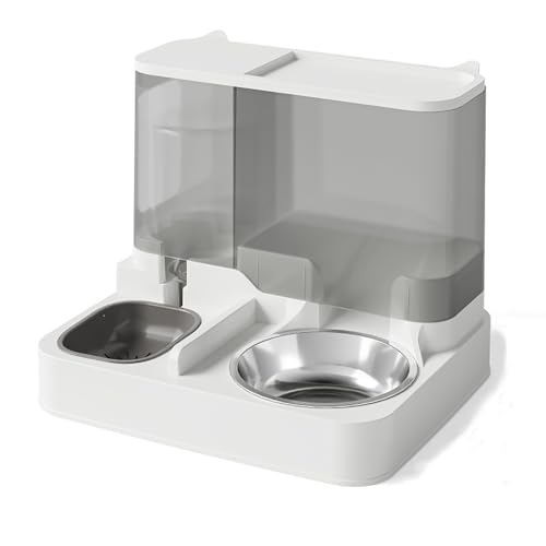 Automatischer Katzennapf, Wasserspender, Edelstahlnapf, Keramiknapf, Katzennapf, Nass- und Trockentrennung, leicht zu zerlegen und zu waschen A1,L von RVGVPMAMTZ