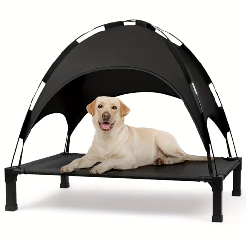 Erhöhtes Hundebett mit Baldachin, tragbares Hundebett mit abnehmbarem Sonnenschutzzelt, erhöhtes Haustierbett für den Außenbereich, kühles Bett für Hunde und Katzen Black,51 inches von RVGVPMAMTZ