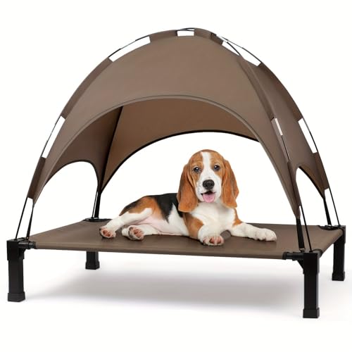 Erhöhtes Hundebett mit Baldachin, tragbares Hundebett mit abnehmbarem Sonnenschutzzelt, erhöhtes Haustierbett für den Außenbereich, kühles Bett für Hunde und Katzen Brown,51 inches von RVGVPMAMTZ
