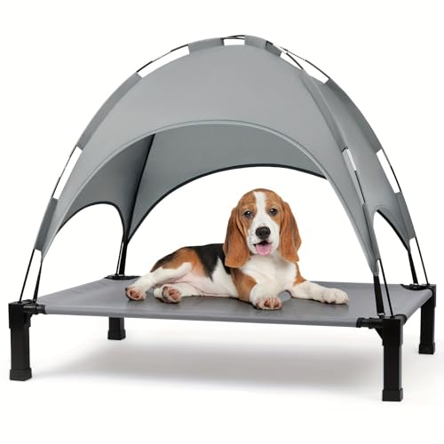 Erhöhtes Hundebett mit Baldachin, tragbares Hundebett mit abnehmbarem Sonnenschutzzelt, erhöhtes Haustierbett für den Außenbereich, kühles Bett für Hunde und Katzen Gray,42 inches von RVGVPMAMTZ
