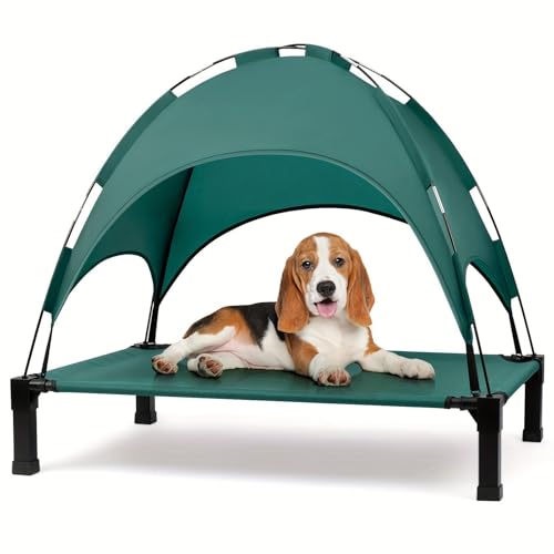 Erhöhtes Hundebett mit Baldachin, tragbares Hundebett mit abnehmbarem Sonnenschutzzelt, erhöhtes Haustierbett für den Außenbereich, kühles Bett für Hunde und Katzen Green,51 inches von RVGVPMAMTZ
