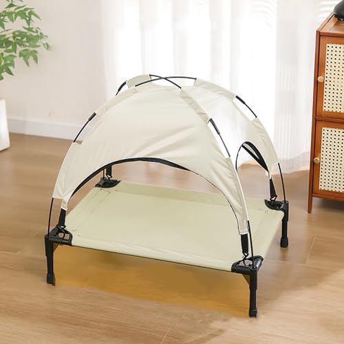 Erhöhtes Hundebett mit Baldachin und abnehmbarem Sonnenschutzzelt, Hundebett für draußen mit UV-Schutz-Baldachin, tragbares erhöhtes Haustierbett für Katzen und Hunde White,65 * 66cm Erhöhtes Hundebett mit Baldachin und abnehmbarem Sonnenschutzzelt, Hundebett für draußen mit UV-Schutz-Baldachin, tragbares erhöhtes Haustierbett für Katzen und Hunde White,65 * 66cm von RVGVPMAMTZ