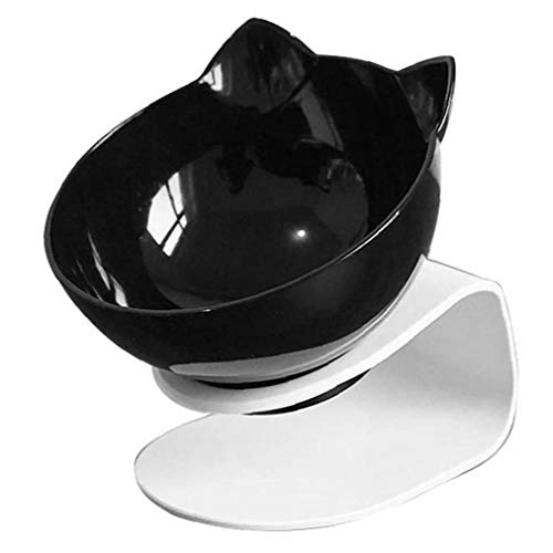 Cat Bowl Cat Food Feeding Raised Tilted Platform Double Pet Bowl with Stand 15°Elevated U Shape Pet Feeder Single Black von RVUEM