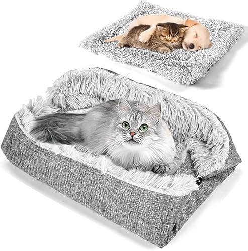 RWSRW Katzenbett, Waschbar, Katzenmatte, Weiches Katzenkissen, 2-in-1, Katzenbett, Katzenmatte, Gemütlicher Katzenkorb Für Katzen Und Kleine Hunde, 60 cm x 50 cm, Grau RWSRW Katzenbett, Waschbar, Katzenmatte, Weiches Katzenkissen, 2-in-1, Katzenbett, Katzenmatte, Gemütlicher Katzenkorb Für Katzen Und Kleine Hunde, 60 cm x 50 cm, Grau von RWSRW