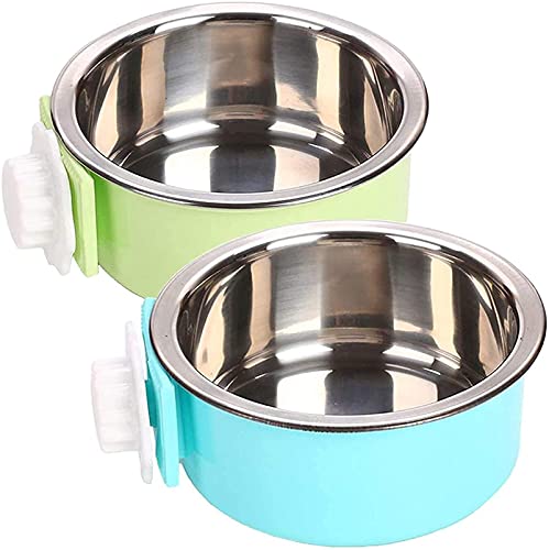 Pet supplies Crate Dog Bowl Removable Hanging Pet Cage Stainless Steel Bowl Food Water Feeder Coop Cup for Puppy Birds Rats Guinea Pigs 2 PCS von RXL