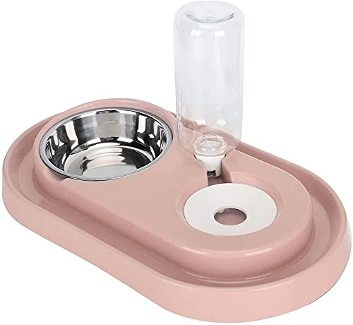 RXL Pet supplies Automatischer Wasserspender, Haustier-Futternäpfe, Doppelnapf, automatischer Futterspender mit automatischem Wasserbecher für Zuhause (grau) (Farbe: Rosa) von RXL