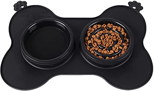 RXL Pet supplies Dog Drinking Cup + Slow Food Bowl Feeder Pet Bowl, 2 Grid Silicone Dog Food Slow Food Device, Slow Food Trainer Plate With Food And Water Bowl, With Hanging Holes And Suction Cups von RXL