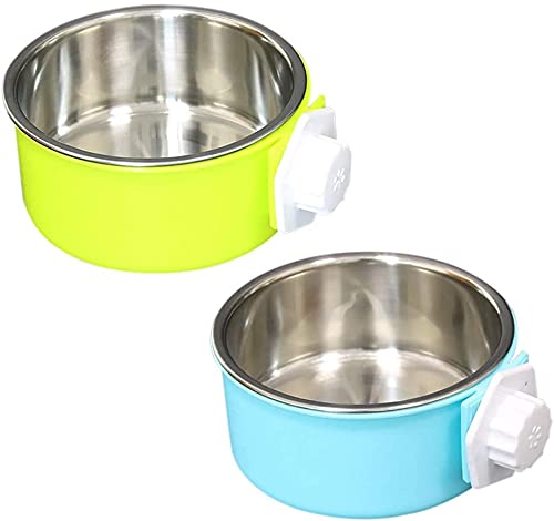 RXL Pet supplies Pet Crate Bowls 2 Pack Dog Cage Hanging Bowl Removable Double Futternapf for Pet Stainless Steel and Plastic Feeders for Dogs Cats Small Animals von RXL