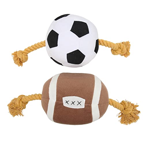RXMORI 2-teiliges Fußball-Hundespielzeug für Den Außenbereich, Interaktives Lustiges Baumwollseil, Fußball-Welpenspielzeug für Kleine, Mittelgroße und Große Hunde, Welpen-Beißspielzeug, Hunde-Plüschsp von RXMORI