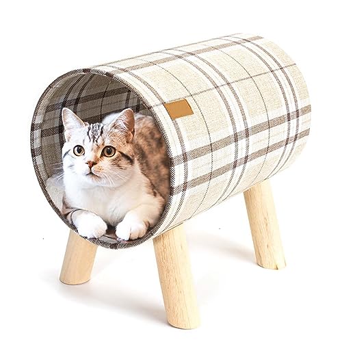 RXMORI Cat Craft Tunnelbett mit Holzbeinen, Abnehmbares, Erhöhtes Katzentunnelbett mit Weichem Kissen für Alle Jahreszeiten, Katzenbetten für Hauskatzen von RXMORI