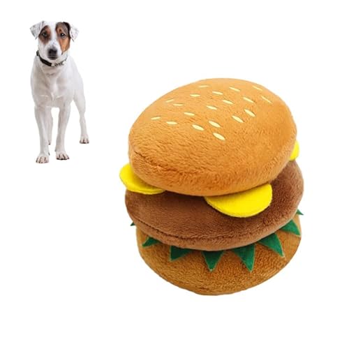 RXMORI Hundeplüsch-Quietschspielzeug, Welpenspielzeug in Lebensmittelform mit Quietschern, Süßes Hamburger-Form-Plüschspielzeug für Haustiere Gegen Langeweile und Zähneknirschen von RXMORI