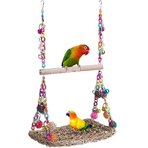 RXMORI Vogel-Seegras-Schaukelspielzeug, Bunte Rattan-Kugeln, Doppellagig, Papageien-Kletter-Hängemattenschaukel mit Holzstange für Haustiervögel RXMORI Vogel-Seegras-Schaukelspielzeug, Bunte Rattan-Kugeln, Doppellagig, Papageien-Kletter-Hängemattenschaukel mit Holzstange für Haustiervögel von RXMORI