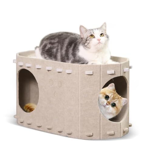 RXQNN Gemütliches Katzenhaus für Hauskatzen, 2-in-1, robustes Katzenhöhlenbett für mehrere Katzen bis zu 10 kg, platzsparender Katzentunnel, geschlossenes Bett mit 2 Ausgängen, Khaki RXQNN Gemütliches Katzenhaus für Hauskatzen, 2-in-1, robustes Katzenhöhlenbett für mehrere Katzen bis zu 10 kg, platzsparender Katzentunnel, geschlossenes Bett mit 2 Ausgängen, Khaki von RXQNN