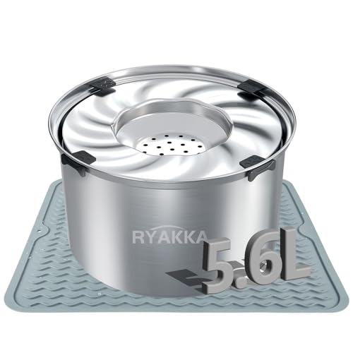 RYAKKA 5.6L Wassernapf Hund Ohne Sabbern Edelstahl Reisenäpfe für Grosse Hunde | No Mess Rutschfester & Auslaufsicher Hunde Slow Feeder Hundenapf für Sloppy & Messy Trinker（Inklusive Matte） von RYAKKA