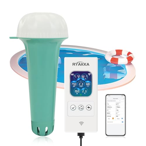 RYAKKA Pro 7-in-1 Smart Pool und Teich-Wassertester für Chlor, PH, SAL,Temp,ORP,TDS,EC Messgerät Rapid WLAN Pooltester mit App Automatische Meldung Wassertester für Whirlpools & Spa(Mit Batterie) RYAKKA Pro 7-in-1 Smart Pool und Teich-Wassertester für Chlor, PH, SAL,Temp,ORP,TDS,EC Messgerät Rapid WLAN Pooltester mit App Automatische Meldung Wassertester für Whirlpools & Spa(Mit Batterie) von RYAKKA