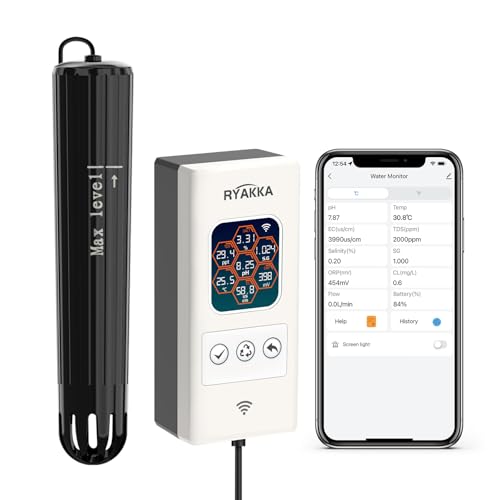 RYAKKA Smart 7-in-1 Aquarium wasserqualität Tester für Süßwasser und Meerwasser Digital-WiFi Aquarientester mit APP 24h Online der pH|ORP|Sal|S.G|TDS|EC|Temp messgerät RYAKKA Smart 7-in-1 Aquarium wasserqualität Tester für Süßwasser und Meerwasser Digital-WiFi Aquarientester mit APP 24h Online der pH|ORP|Sal|S.G|TDS|EC|Temp messgerät von RYAKKA