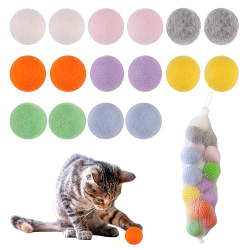 RYAN 16 Stück Katzen Spielzeug Filzkugeln 30mm 100% Reine Wolle Katzenspielzeug Ball für Katzenspielzeug zum Interagieren mit Katzen Handgefertigt Kein Schaumstofffüller Katzenball (8 Farben) von RYAN