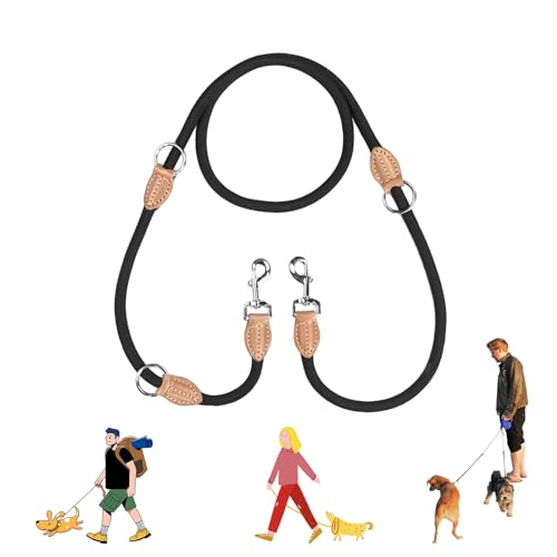 RYAN Hundeleine für Große Hunde - Nylonmaterial, Doppelleine, Verstellbar Mit Stilvollen Braunen Lederelementen für Mittelgroße & Große Hunde RYAN Hundeleine für Große Hunde - Nylonmaterial, Doppelleine, Verstellbar Mit Stilvollen Braunen Lederelementen für Mittelgroße & Große Hunde von RYAN