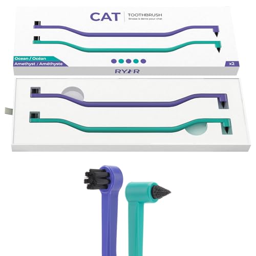 RYERCAT 2er-Set Katzen Zubehör - Doppelseitige Katzenzahnbürste - Kätzchen Zahnbürste mit Mikrokopf für Katzen/Kätzchen - Katzenzahnpflege - Zahnbürste für Katzen (Amethystviolett und Ozeanblau) von RYERCAT