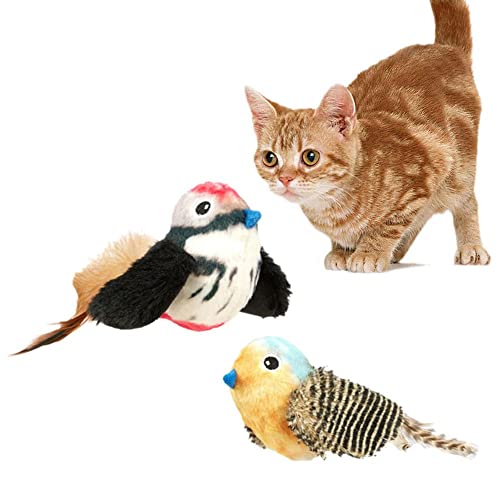 RYGRZJ Interaktives Katzenspielzeug für Katzen im Innenbereich, zwitschendes Vogelspielzeug, elektronisch, automatisch, quietschend, Melodie mit Vogelgeräusch, Stofftier, lustige Übungsfeder, Plüschtiere für Kätzchen von RYGRZJ