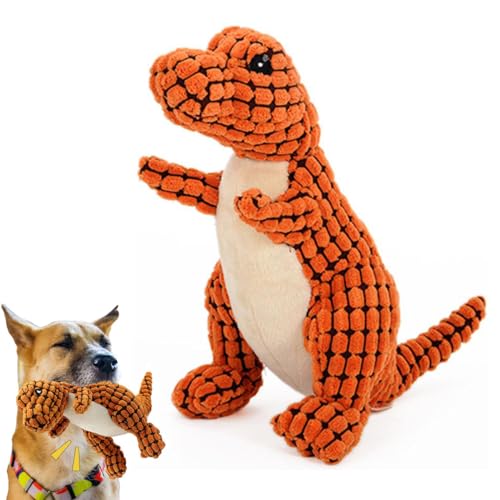 RYGRZJ Neue Unzerstörbare Robuste Dino,Hund Spielzeug Plüsch Spielzeug Interaktive Hund,quietschendes Plüsch-Spielzeug,Hund Kauspielzeug Für mittelgroße und große Rassen,für Aggressive Kauer,orange von RYGRZJ