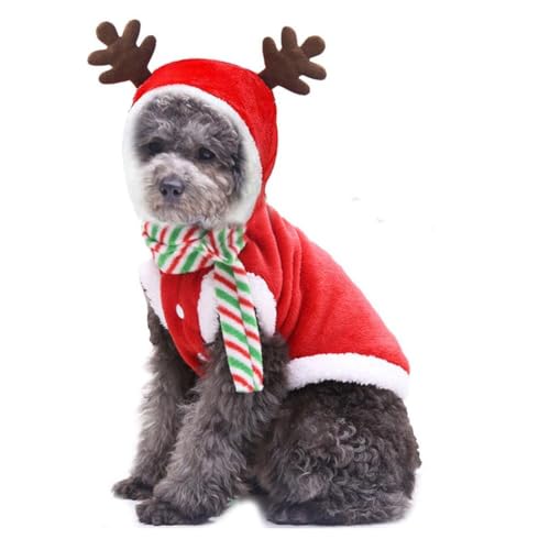 RYGRZJ Weihnachtskleidung für Haustiere, für kaltes Wetter, Welpen, Weihnachtsmann, Rentier, Outfit, Winter-Kapuzenpullover, warme Weste, Kleidung, Overall für kleine, mittelgroße Hunde und Katzen, RYGRZJ Weihnachtskleidung für Haustiere, für kaltes Wetter, Welpen, Weihnachtsmann, Rentier, Outfit, Winter-Kapuzenpullover, warme Weste, Kleidung, Overall für kleine, mittelgroße Hunde und Katzen, von RYGRZJ