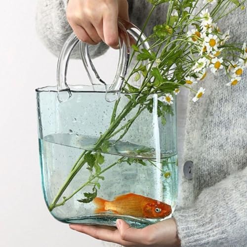 Tragbare Glasvase, tragbare Glas-Tasche, klare Glasvase, Handtaschen-Vase, einzigartige breite Öffnung, Seifenblasen-Vase, kreative Tasche, Aquarium, für Wohnzimmer, Blumenarrangement von RYGRZJ
