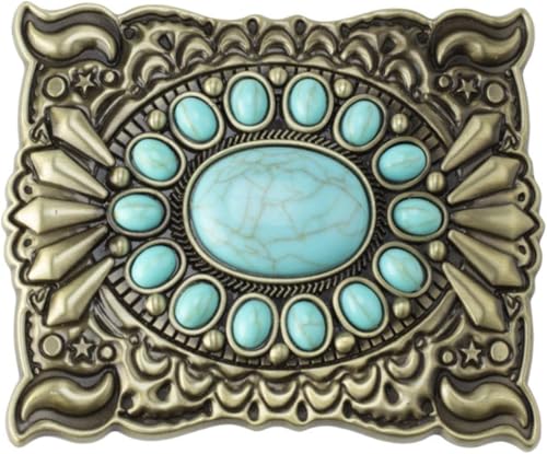 Gürtelschnallen for Herren, Gürtelschnallenersatz, Western-Cowboy-Gürtelschnallen, 1 Stück, Gürtelschnalle im Palace-Retro-Stil, eingelegt mit blauen Achat-Edelsteinen, Gürtelschnallen for Damen(Bronz von RYRYR