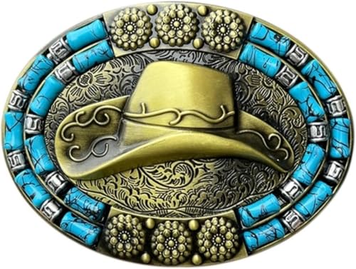Gürtelschnallen for Herren, Gürtelschnallenersatz, Western-Cowboy-Gürtelschnallen, 1 Stück, Macho-Cowboy-Gürtelschnalle mit Gravur im Cowboyhut-Stil, Vintage-Silber/Bronze(Gold) von RYRYR