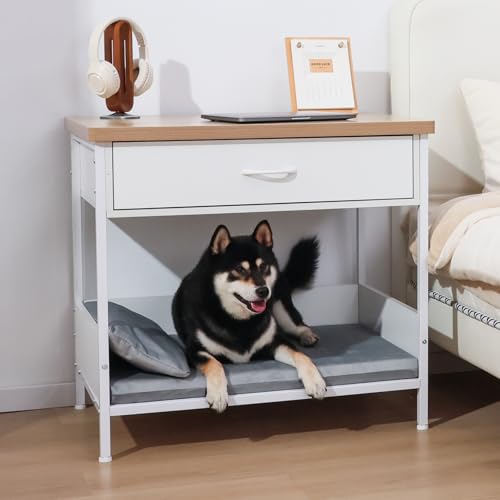 Modernes Hundebett Beistelltisch mit Aufbewahrungsschublade, offenes Design, Hundekäfig-Möbel, abnehmbar, waschbar, multifunktional, Nachttisch für kleine, mittelgroße Hunde, Innenbereich, Weiß Modernes Hundebett Beistelltisch mit Aufbewahrungsschublade, offenes Design, Hundekäfig-Möbel, abnehmbar, waschbar, multifunktional, Nachttisch für kleine, mittelgroße Hunde, Innenbereich, Weiß von RYpetmia
