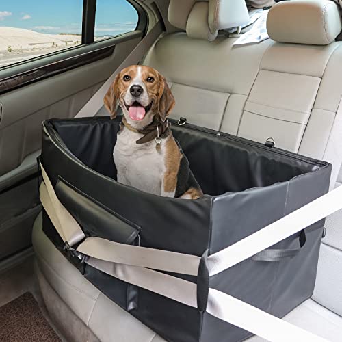 RYPetmia Hunde-Sitzerhöhung für 2 kleine Hunde oder mittelgroße Hunde, Haustier-Reise-Hunde-Autositz mit 2 Sicherheitsgurt, verbessert/PU-Leder/wasserdicht/geruchshemmender Welpenautositz von RYpetmia