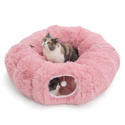 RYpetmia Plüsch-Katzentunnelbett für Indoor-Katzen mit weichem Kissen, Multi-Form-Spielhöhle mit hängenden Bällen, großer und Faltbarer Katzen-Donut-Tunnel für kleine und große Haustiere (Rosa) RYpetmia Plüsch-Katzentunnelbett für Indoor-Katzen mit weichem Kissen, Multi-Form-Spielhöhle mit hängenden Bällen, großer und Faltbarer Katzen-Donut-Tunnel für kleine und große Haustiere (Rosa) von RYpetmia