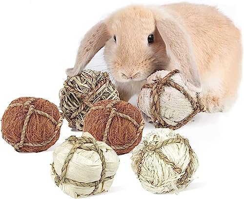 RZMZBY Kaninchen Kauspielzeug,6 Stück Kaubälle, Strohball, geflochtenes Stroh, Hamster Spielzeug,für Häschen Chinchilla Hamster Meerschweinchen Rennmäuse Zahnpflege von RZMZBY
