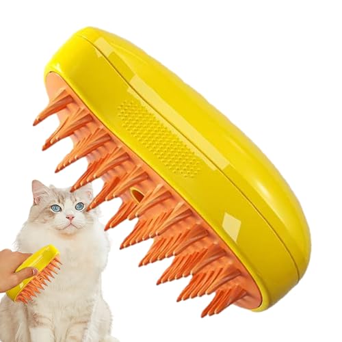 Cat Steamy Brush Dampfbürste Für Katzen Hunde - 3-In-1 Katzenbürste Mit Wassertank - Selbstreinigende Katzenzupfbürste Mit Dampf Für Langhaar/Kurzhaar - Cat Steamy Brush Für Haustierpflege (Gelb) von RZXBB