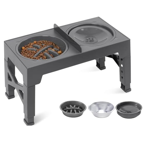 Erhöhte Hundenäpfe, Heben Sie verstellbare Pet Bowl Set, erhöhte Hundenapf Stand mit 2 x Edelstahl Hund & 1x Slow Feeder Bowl Futternäpfe 5 höhenverstellbaren Stand für kleine, mittlere und große Hund Erhöhte Hundenäpfe, Heben Sie verstellbare Pet Bowl Set, erhöhte Hundenapf Stand mit 2 x Edelstahl Hund & 1x Slow Feeder Bowl Futternäpfe 5 höhenverstellbaren Stand für kleine, mittlere und große Hund von Rablue