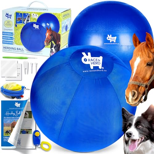 Race&Herd| Hüteball für Hunde Blue Heelers, Horse Ball & Ball Cover — Ball für Pferde groß mit Handpumpe | Pferdebälle zum Spielen Hurding Ball von Race&Herd