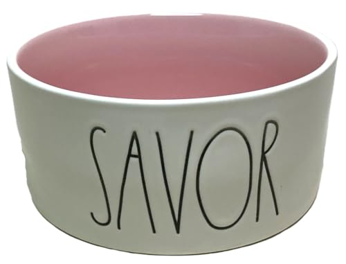 RAE Dunn Niedlicher Keramik-Hundenapf, Haustiernapf für Haustier Hunde und Katzen, schwerer Futternapf (Savor (Rosa Innenseite), 15,2 cm) von Rae Dunn by Magenta
